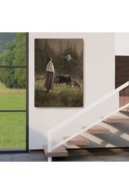 Süpürgeli Cadıya Özenen Kız Dekoratif Duvar Tablosu -6185