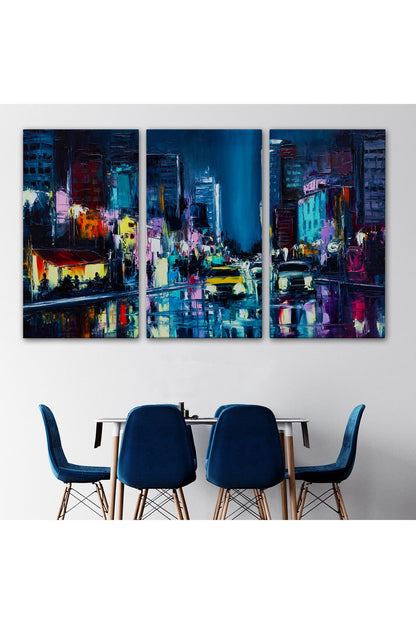 New York Gece Manzarası Yağlıboya Dekoratif Duvar Tablosu-3533