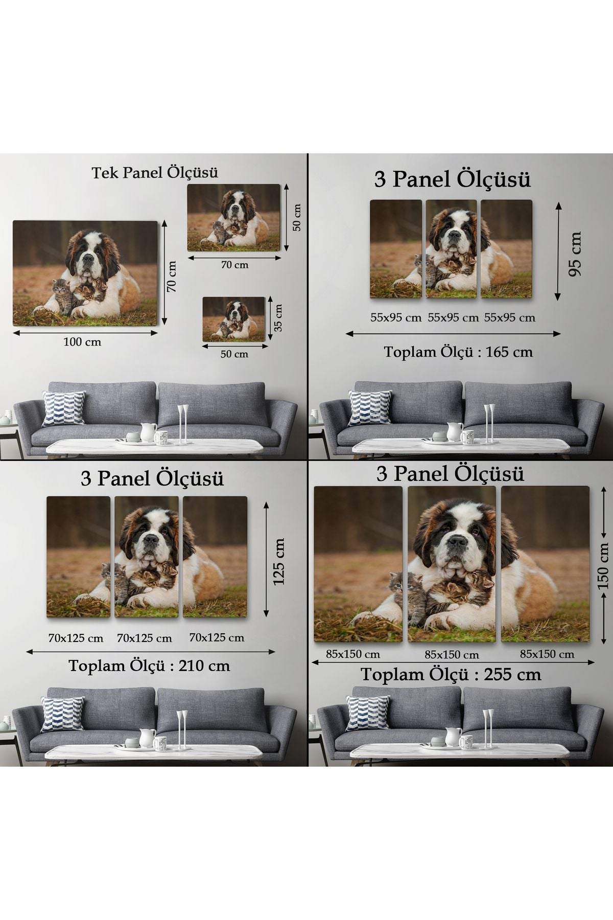 YB St. Bernard Köpek ve Yavru Kediler Dekoratif Kanvas Tablo 1124