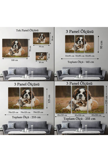 YB St. Bernard Köpek ve Yavru Kediler Dekoratif Kanvas Tablo 1124
