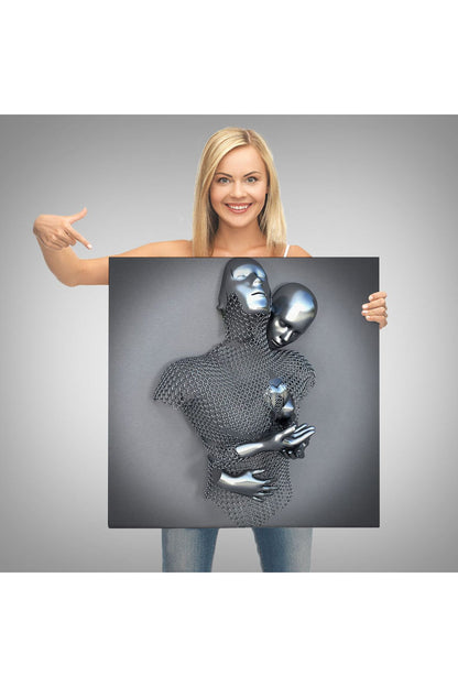 Gri ve Gümüş 3D Metalik Efektli Kanvas Tablo, Romantik Beden Aşk Sanatı-5355