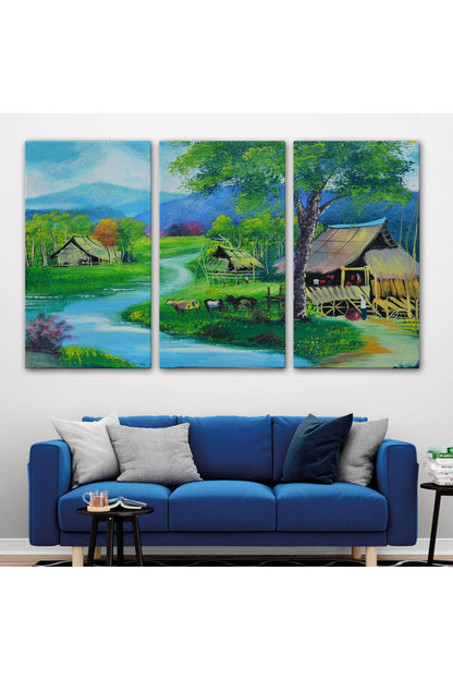 SZ KVS1-Dekoratif Duvar Tablosu-Taşra Köy Manzarası Tayland Kanvas Tablo 3478