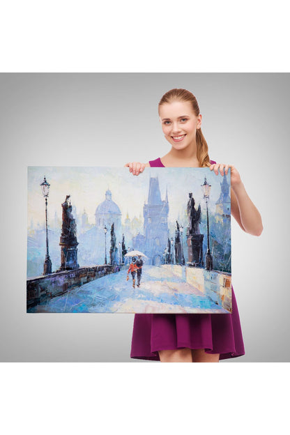 Şemsiye Altında Bir Çift Aşık Temalı Kanvas Duvar Tablosu-1187