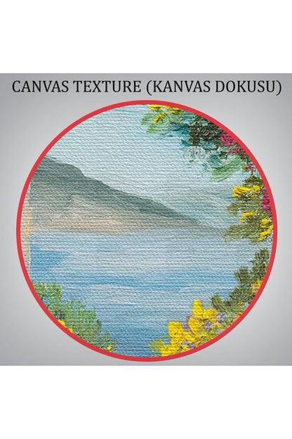 Deniz Yakınında Ev, Renkli Çiçekler, Deniz Manzaralı Kanvas Duvar Tablosu-1111