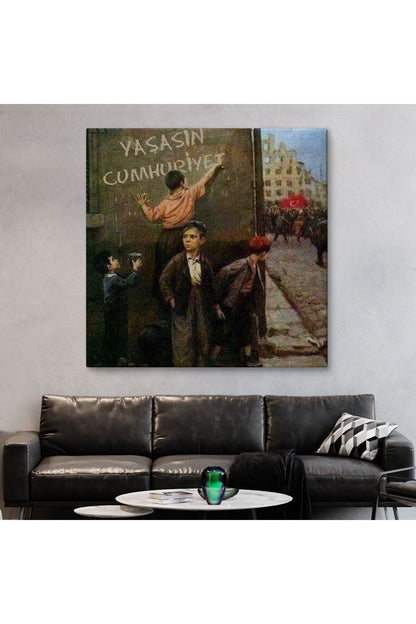 Yaşasın Cumhuriyet Yazan Çocuklar Kanvas Tablo-5896