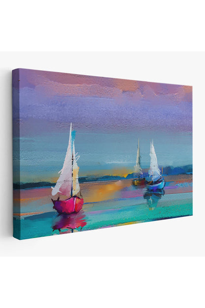 Denizdeki Yelkenliler Yağlıboya Görünüm Dekoratif Kanvas Duvar Tablosu-3616