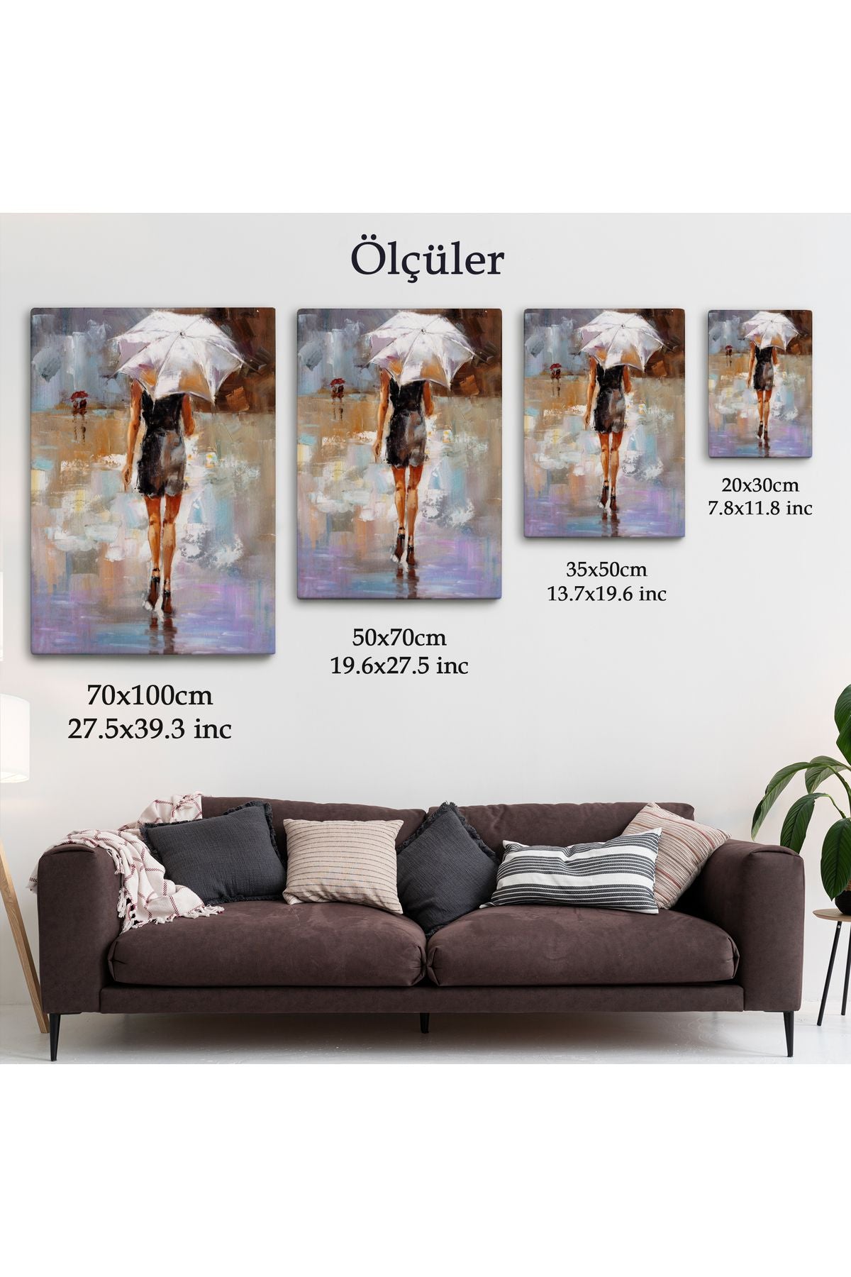 DB  Yağmurda Yürüyen Kadın Yağlıboya Görünüm Dekoratif Kanvas Duvar Tablosu-5928