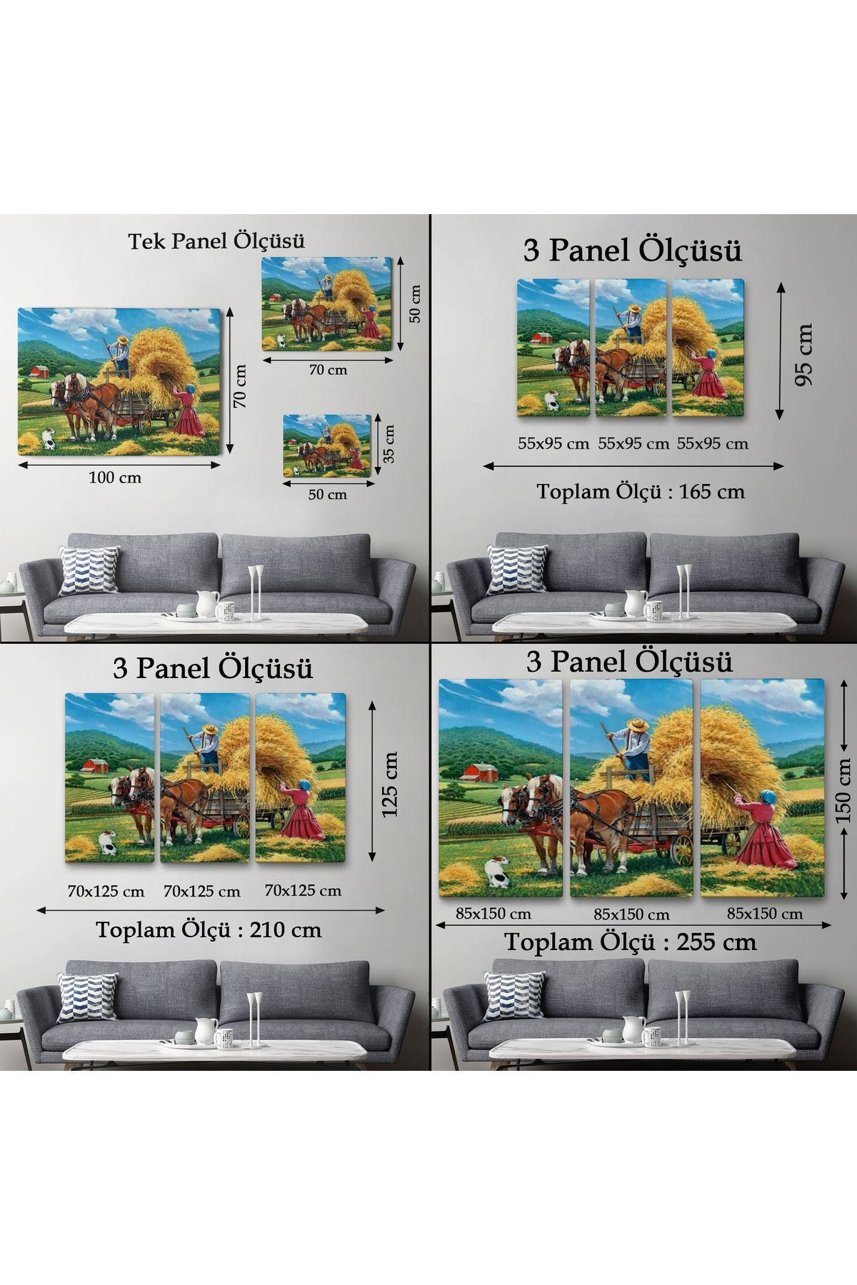 At Arabasına Saman Yükleyen Köylüler Duvar Tablosu-6531