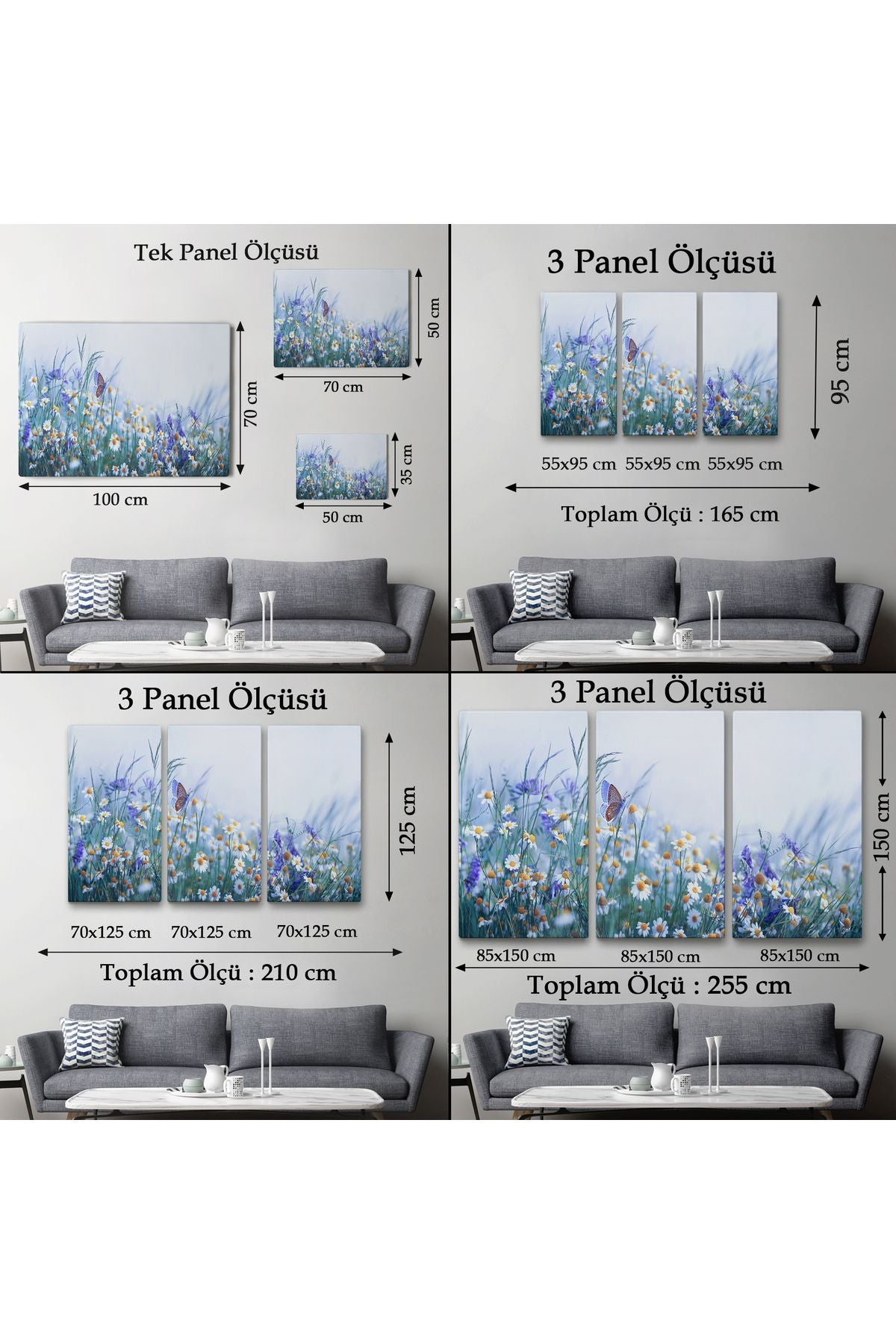 Özel Tasarım, Dekortif  BaskıKır Çiçekleri Ve Papatyalar Dekoratif Kanvas Tablo-3653