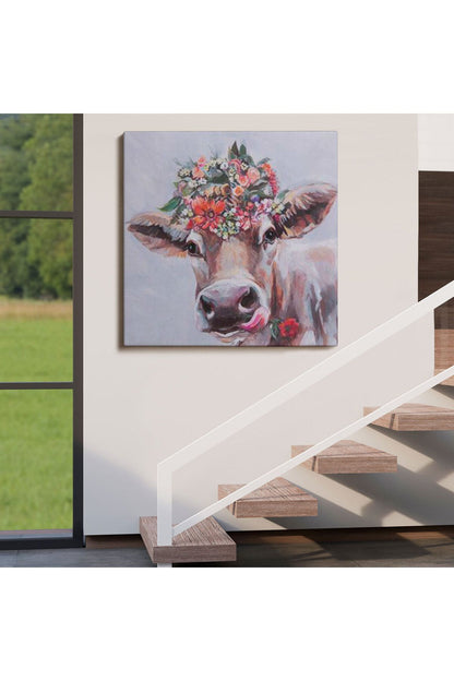 Çiçek Taçlı Güzel Yayla İneği Kanvas Tablo-5878