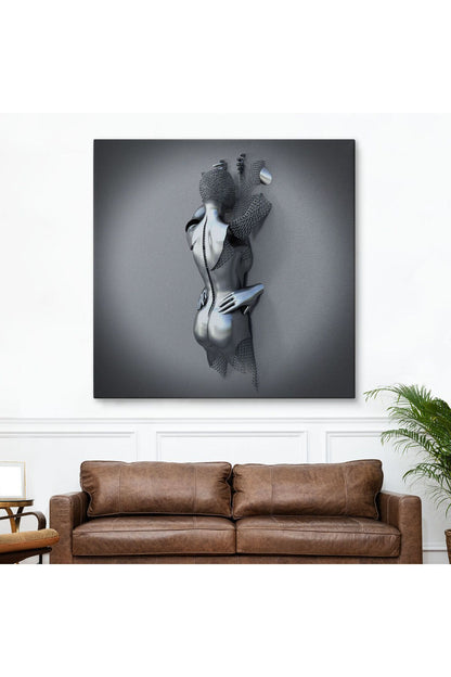 Aşk Sanatı, Gri ve Gümüş 3D Metalik Efektli Kanvas Tablo-5362