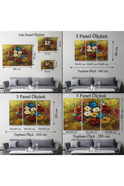 Çiçek Buketi Yağlıboya Görünüm Dekoratif Kanvas Duvar Tablosu-3515