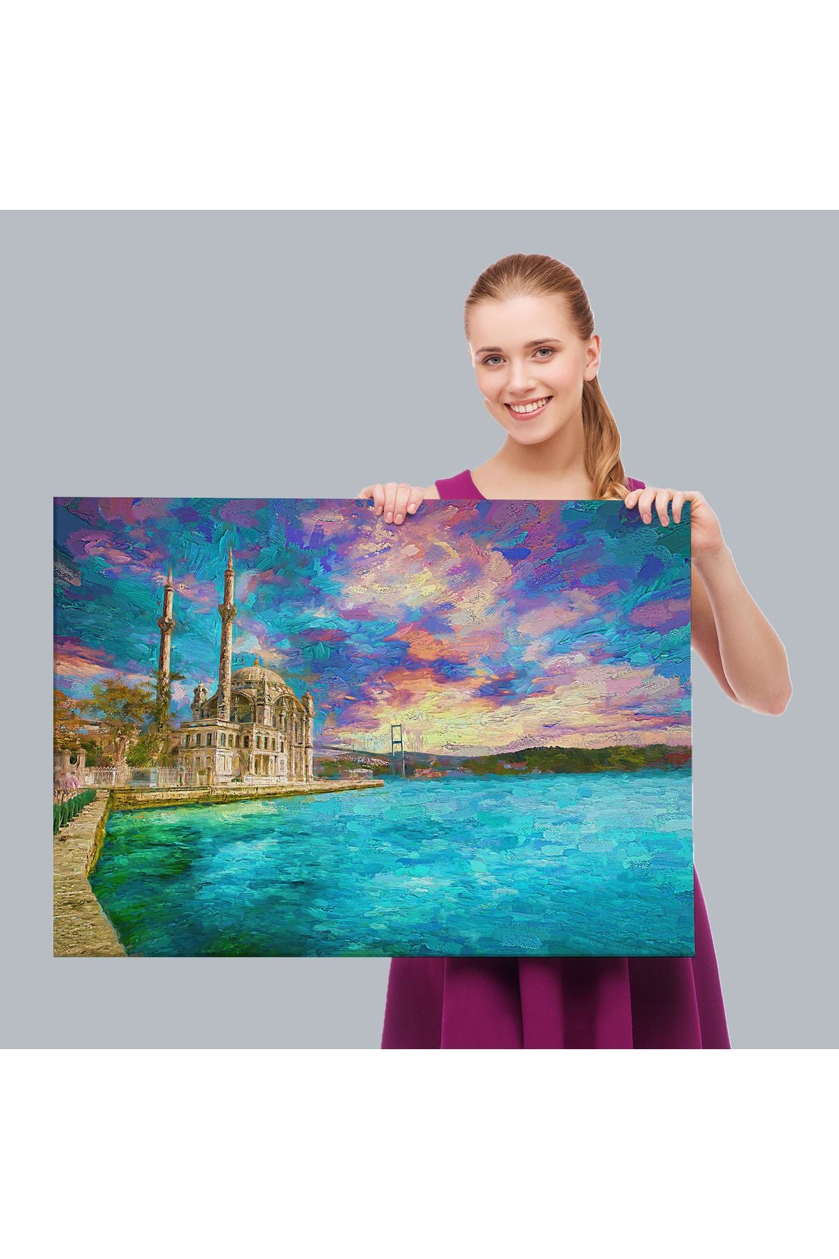 Fırça Darbeleri ile Soyut Yağlıboya Görünüm Dekoratif Kanvas Duvar Tablosu-3760