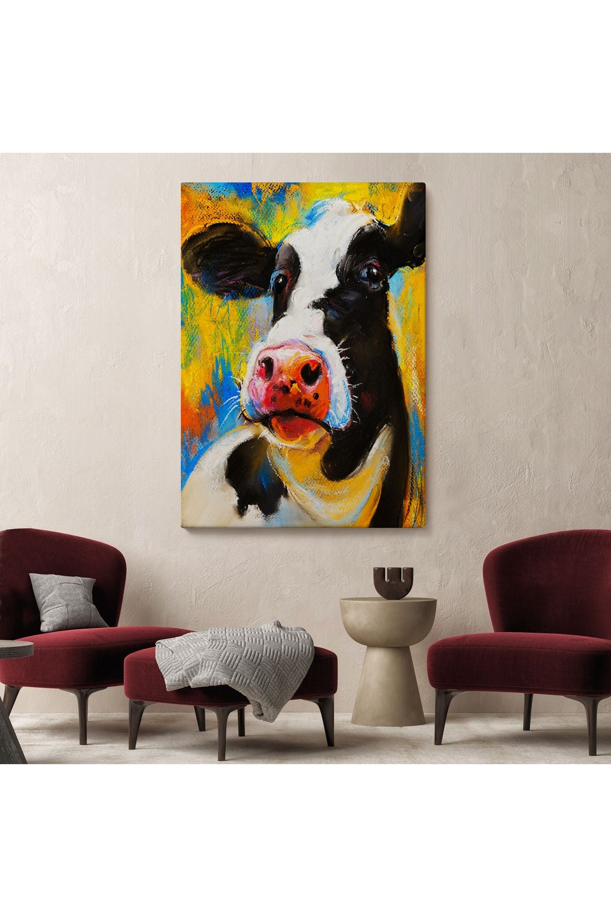 arg001 seri Modern Sanat İnek Portresi Dekoratif Kanvas Duvar Tablo-5936