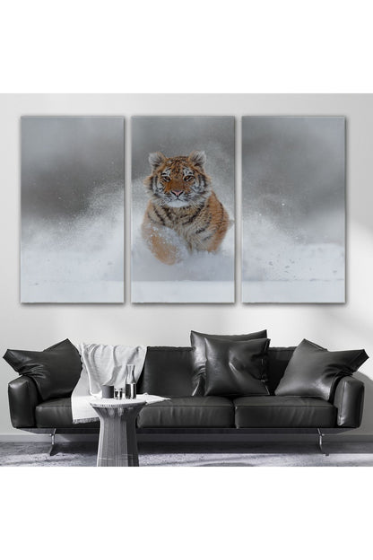 Karda Koşan Yavru Kaplan Dekoratif Kanvas Tablo 1135