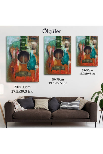 Gitar Temalı Yağlıboya Görünüm Dekoratif Kanvas Duvar Tablosu, Sanat Evi Kanvas Tablo-4976