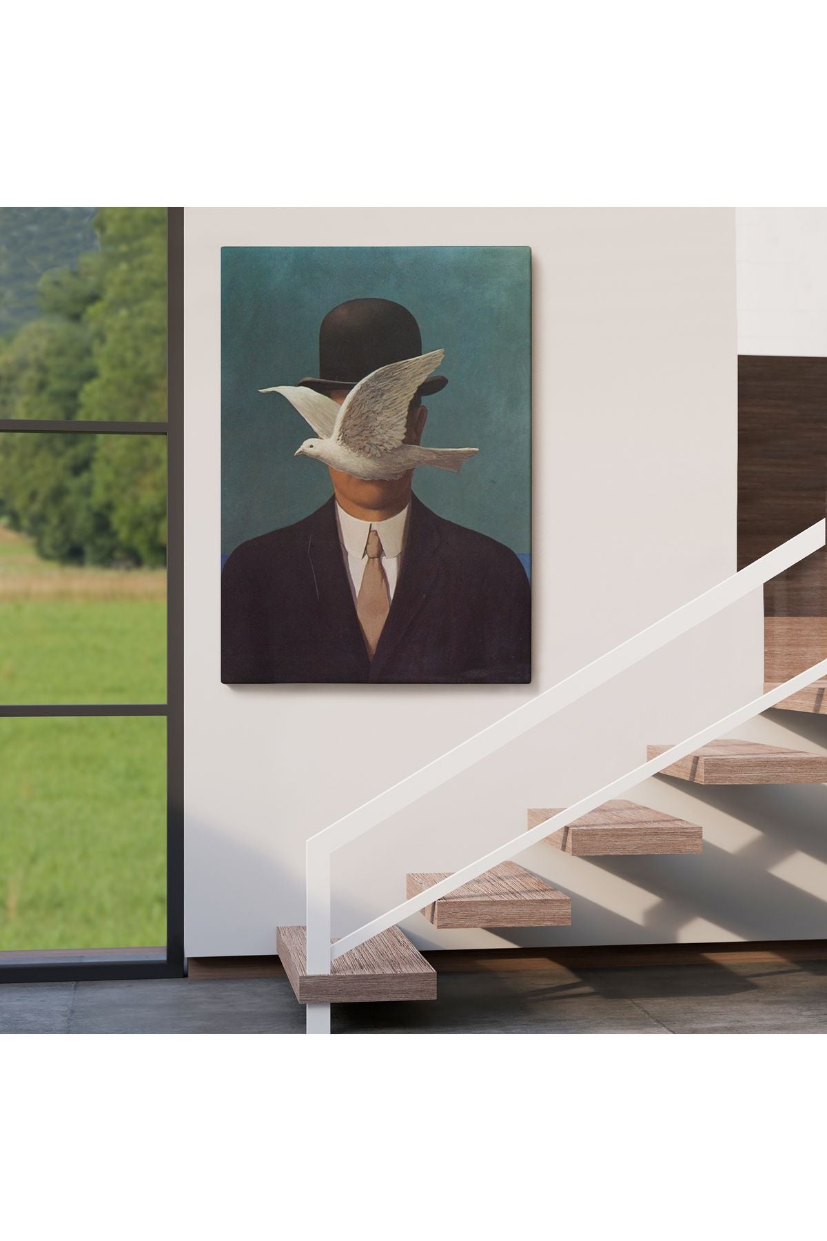 SZ KVS1-Dekoratif Duvar Tablosu-Melon Şapkalı Adam Rene Magritte Kanvas Tablo 6210