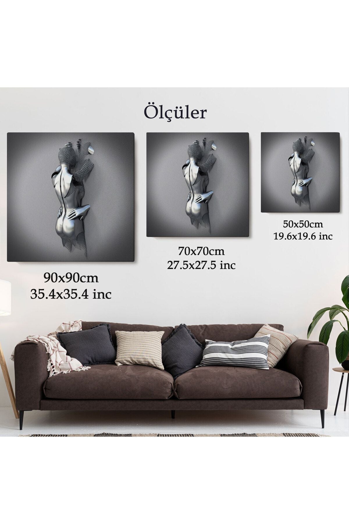 Aşk Sanatı, Gri ve Gümüş 3D Metalik Efektli Kanvas Tablo-5362