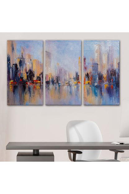 Su Yansimaları ve Şehir Yağlıboya Görünüm Dekoratif Kanvas Duvar Tablosu-3626