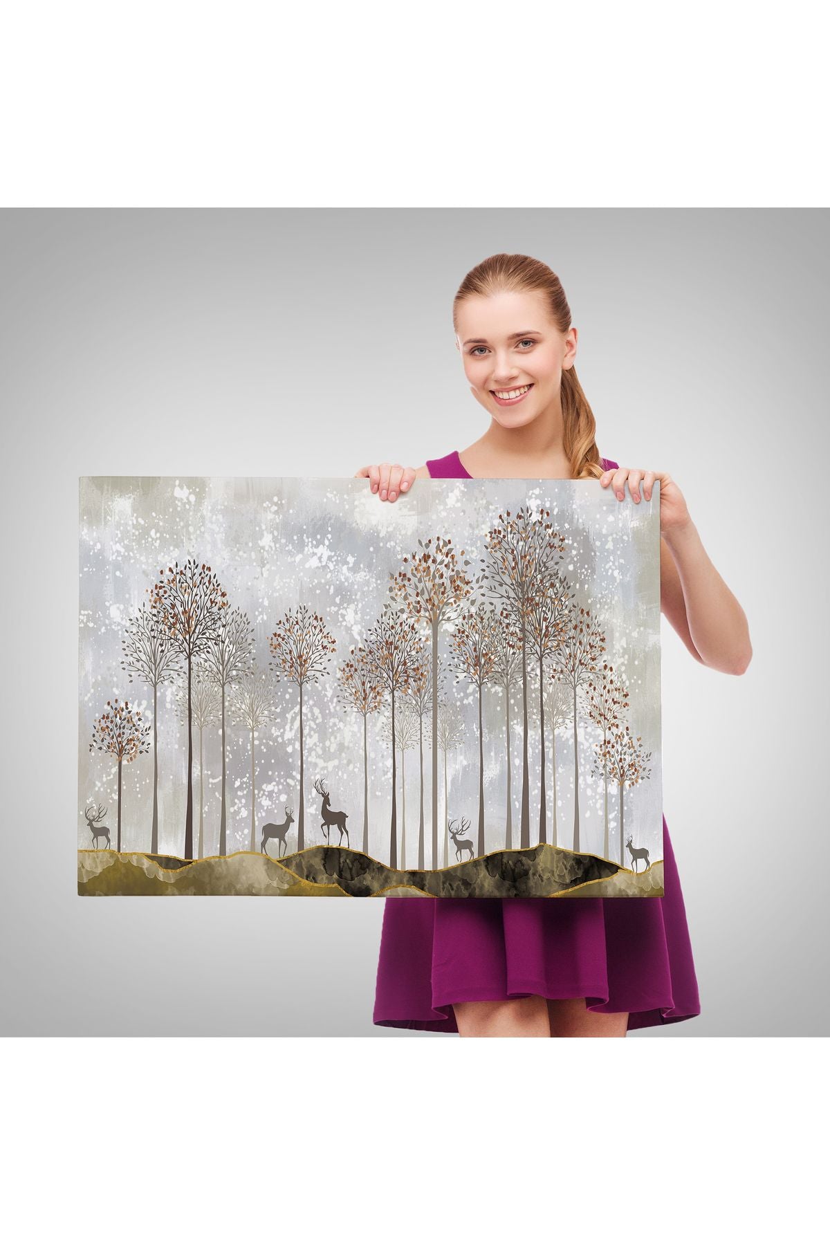 Dekoratif Kanvas Tablo-Ormanda Geyikler Duvar Tablosu 3682