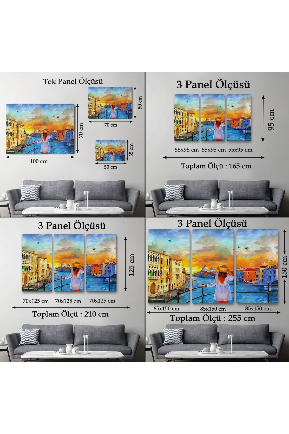 Venedik Kanalını İzleyen Kız Yağlıboya Görünüm Dekoratif Kanvas Duvar Tablosu-3699