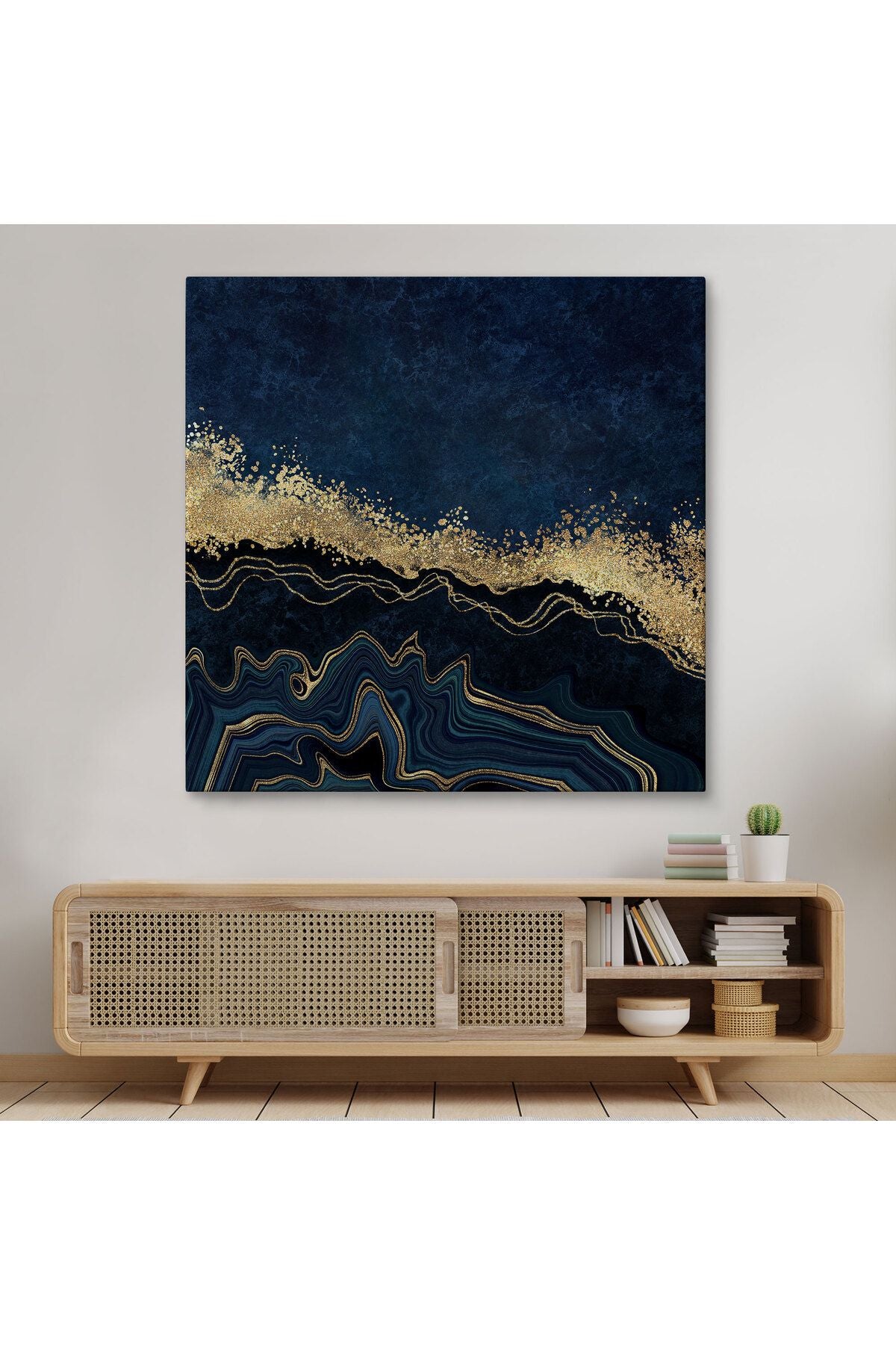 Lacivert ve Gold'un Mükemmel Uyumu Mermer Görünümlü Modern Kanvas Tablo-5065