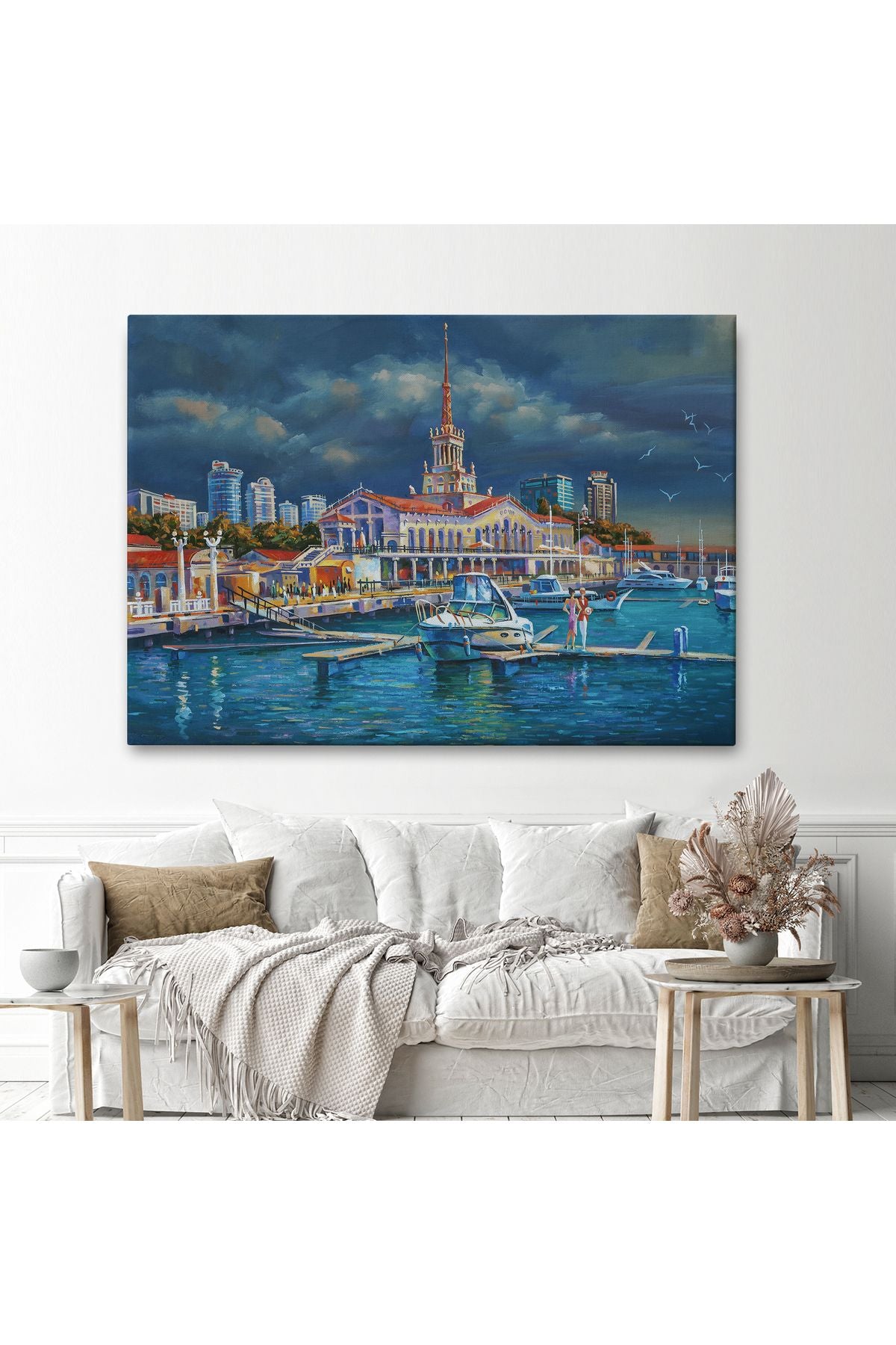 Soçhi Limanı Rusya Yağlıboya Görünüm Dekoratif Kanvas Duvar Tablosu-3604