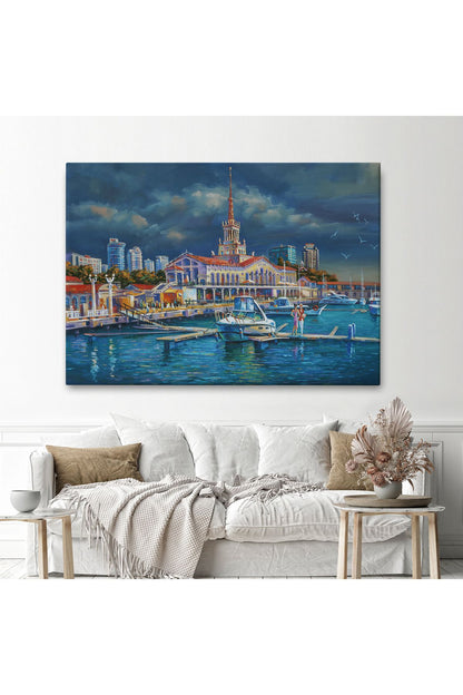 Soçhi Limanı Rusya Yağlıboya Görünüm Dekoratif Kanvas Duvar Tablosu-3604