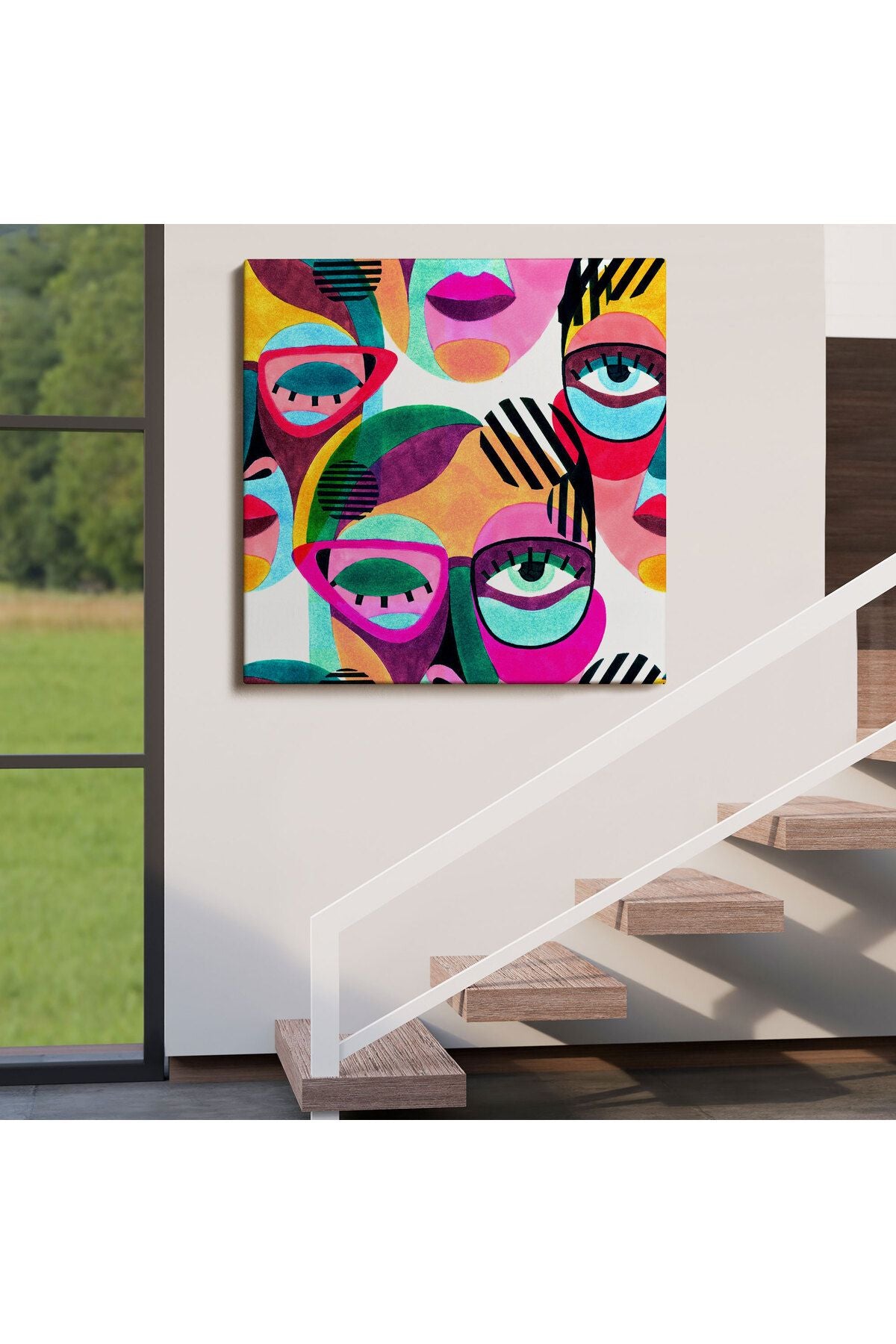 Modern Soyut Tarzda Gözlüklü Kadın Portresi Dekoratif Kanvas Duvar Tablosu-5841
