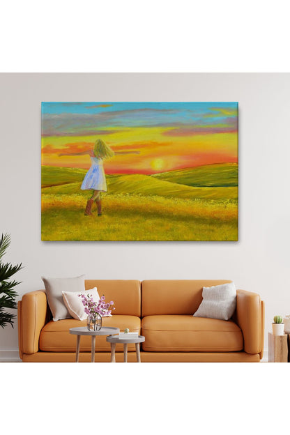 Beyaz Elbiseli Kız Ve Yaz Manzarası Tablosu-6569