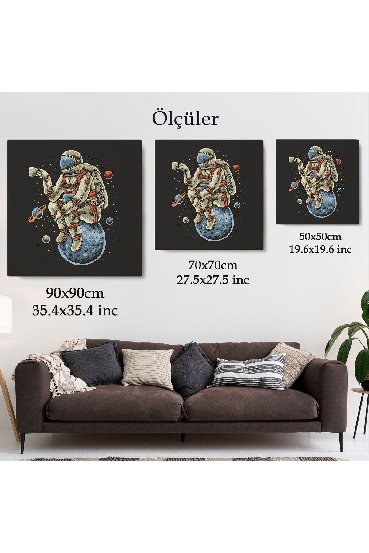 Dünya Üzerinde Dinlenip Kahve İçen Astronot Kanvas Tablo-5098