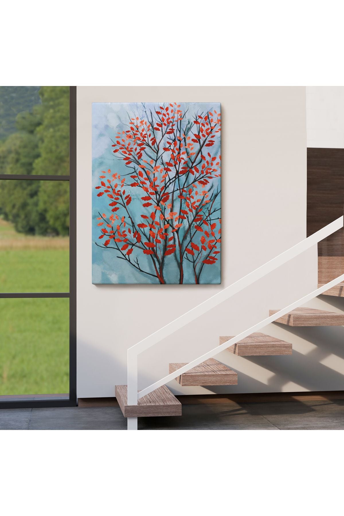 Kırmızı Yapraklar Soyut Dekoratif Kanvas Tablo-5179