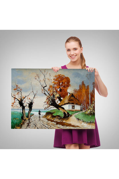 HG Sonbahar Köy Manzarası Dekoratif Duvar Tablosu-3473