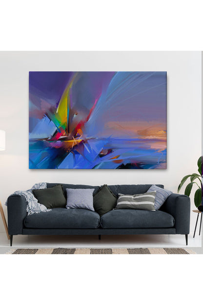 Fırça Darbeli Yelkenli Soyut Yağlıboya Görünüm Kanvas Tablosu-3585
