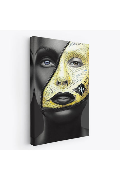 Fermuar Makyajlı Güzel Kızın Yakın Çekim Portresi Kanvas Tablo-4973