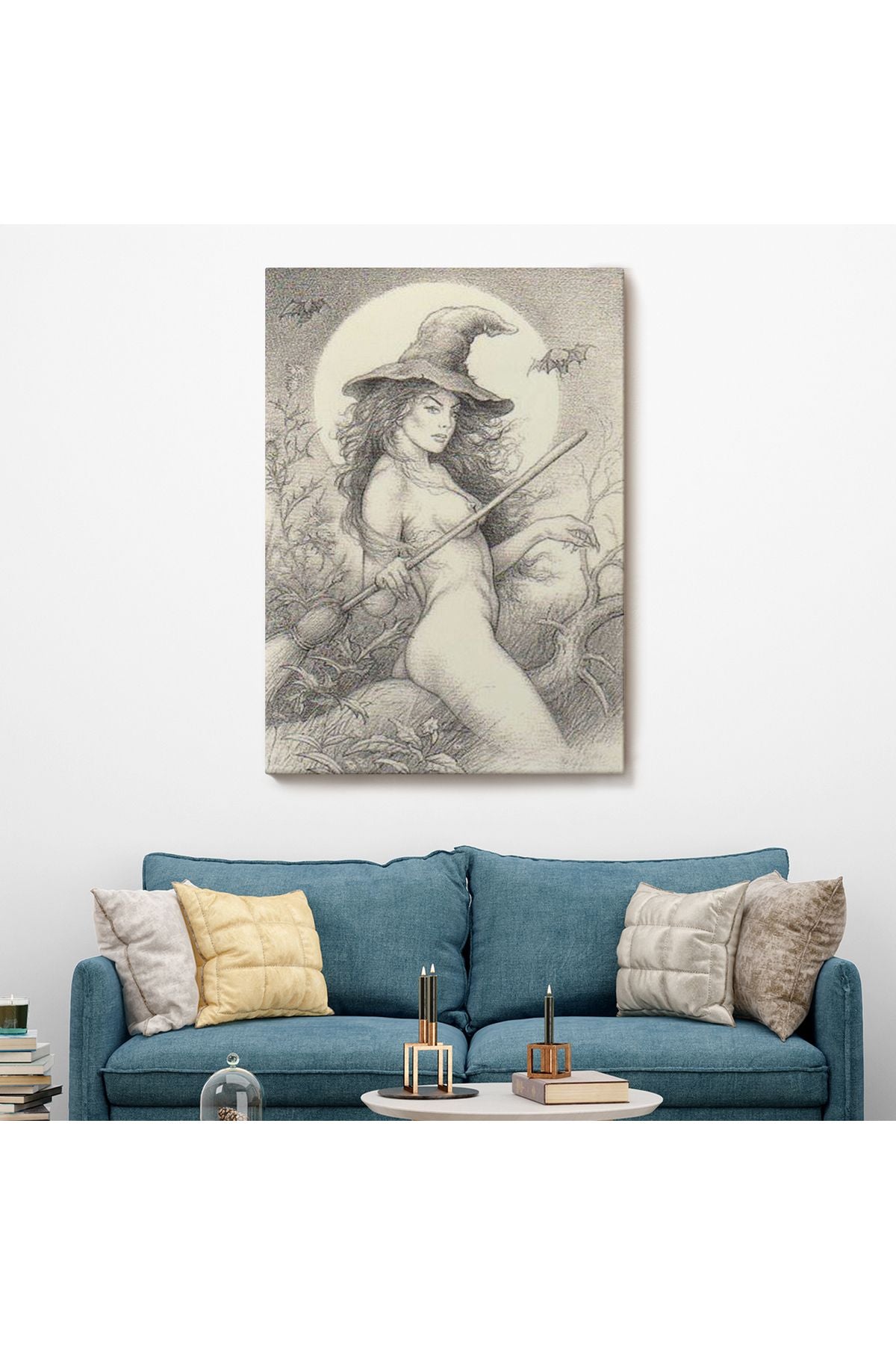 Şabat'a Cadı Uçuşu, Vintage Cadılar Bayramı, Wiccan Tuhaflıkları Kanvas Tablo-5284