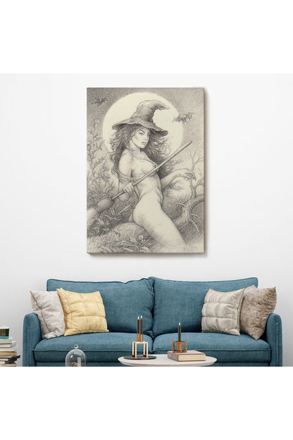 Şabat'a Cadı Uçuşu, Vintage Cadılar Bayramı, Wiccan Tuhaflıkları Kanvas Tablo-5284