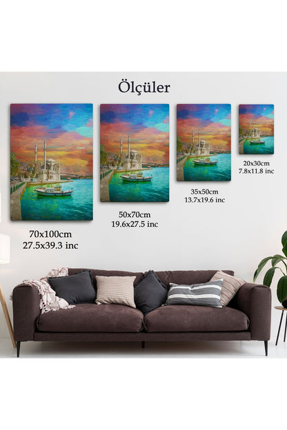 Ortaköy Cami Ve Boğaz Köprüsü Yağlıboya Görünüm Kanvas Duvar Tablosu-5946