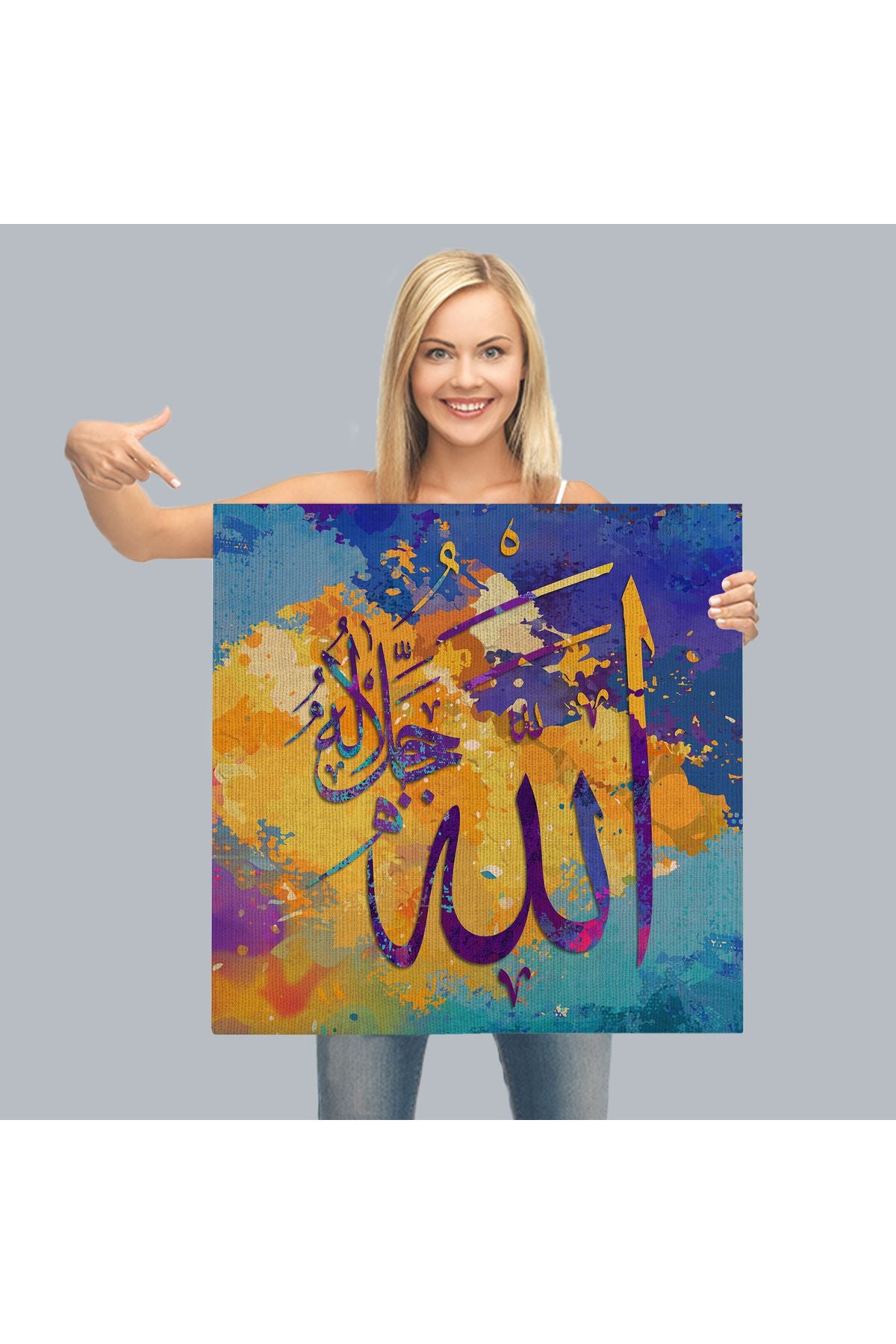 Saygı Duyulan Yüce Allah Yazılı Dekoratif Kanvas Tablo -3338