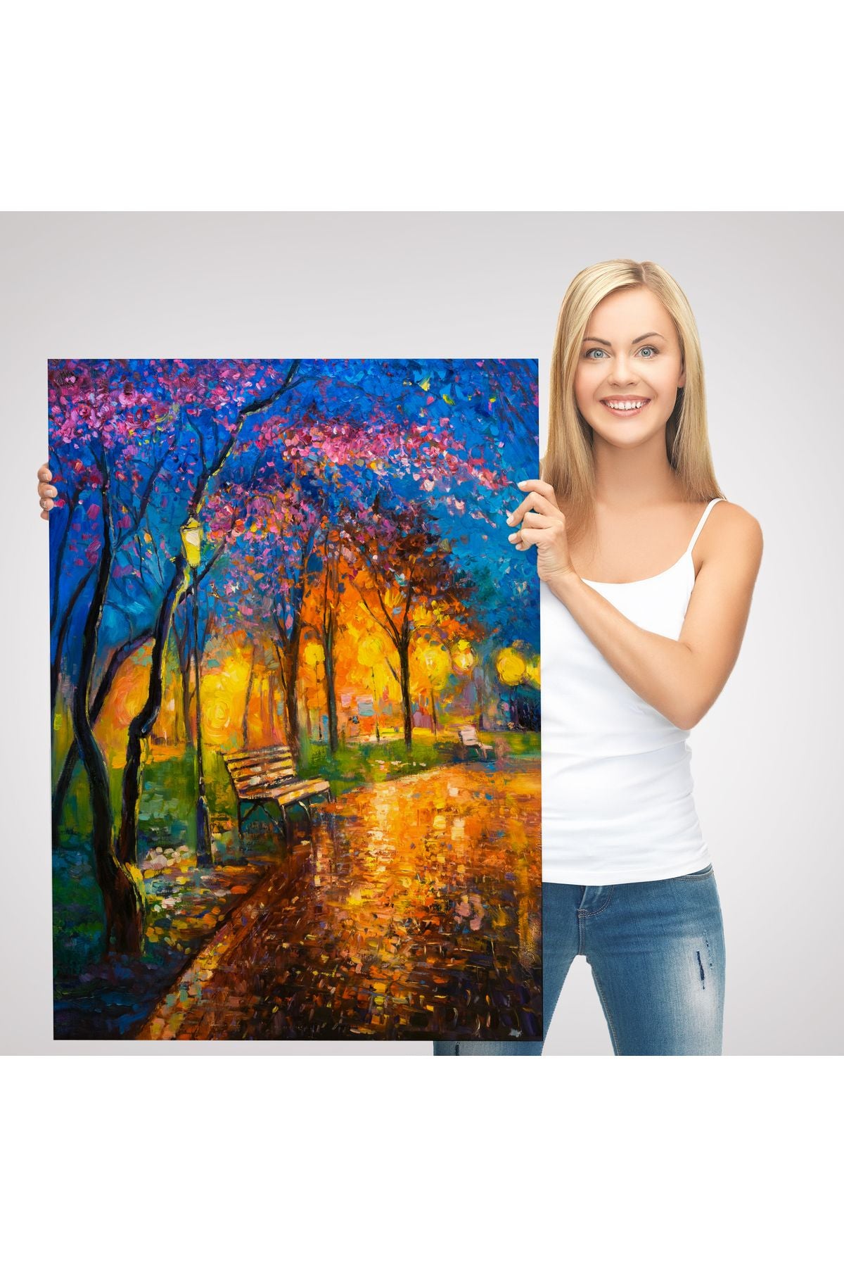 Moskova Parkta Gece Manzarası Kanvas Tablo-5986