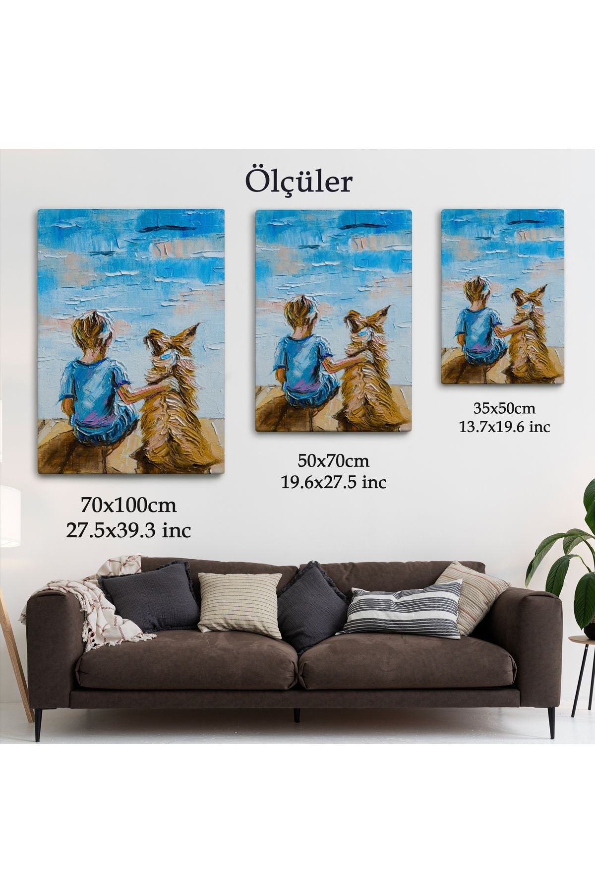 Göl Kenarında Oturan Çocuk ve Köpeği Duvar Tablo-5984