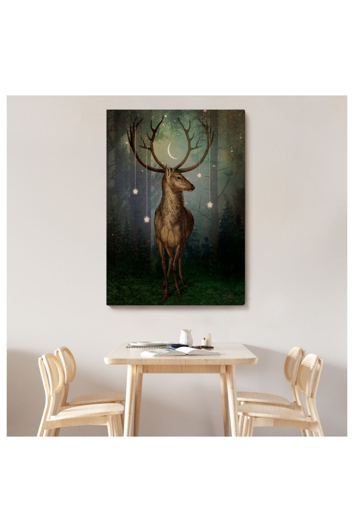 Kanvas, Duvar Tablosu, Dekoratif, Gece Vakti Orman'daki Geyik 6309 EGKNV