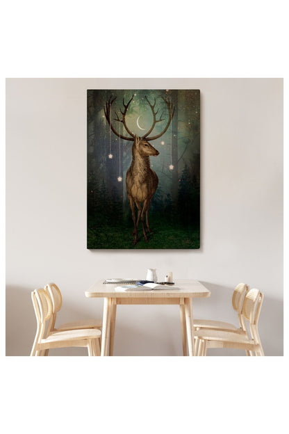 Kanvas, Duvar Tablosu, Dekoratif, Gece Vakti Orman'daki Geyik 6309 EGKNV
