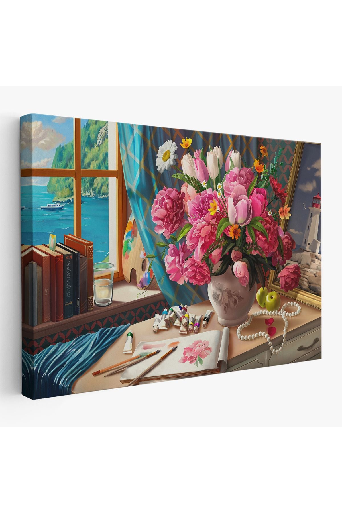 Deniz Manzaralı Yağlıboya Görünüm Dekoratif Kanvas Tablo-3621