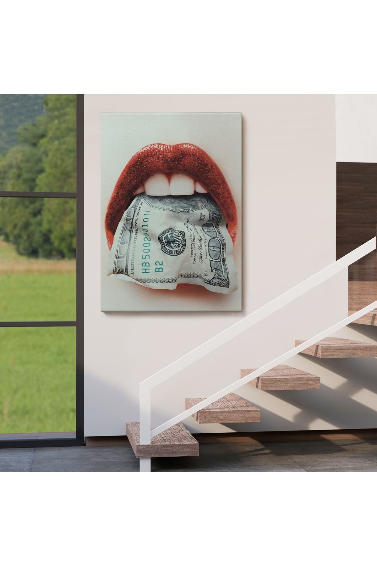 Ağzın da Dolar Olan Kadın Duvar Tablosu-6260