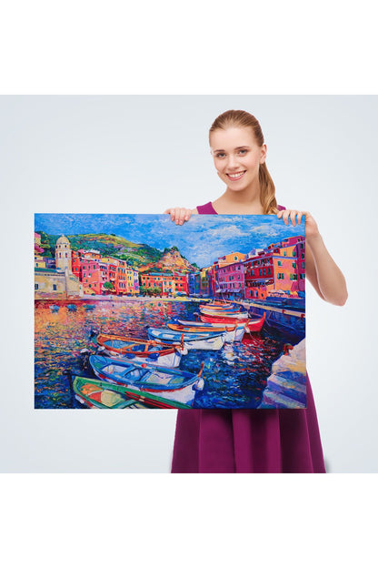 HG Şehir Limanı Yağlıboya Görünüm Dekoratif Kanvas Duvar Tablosu-3629