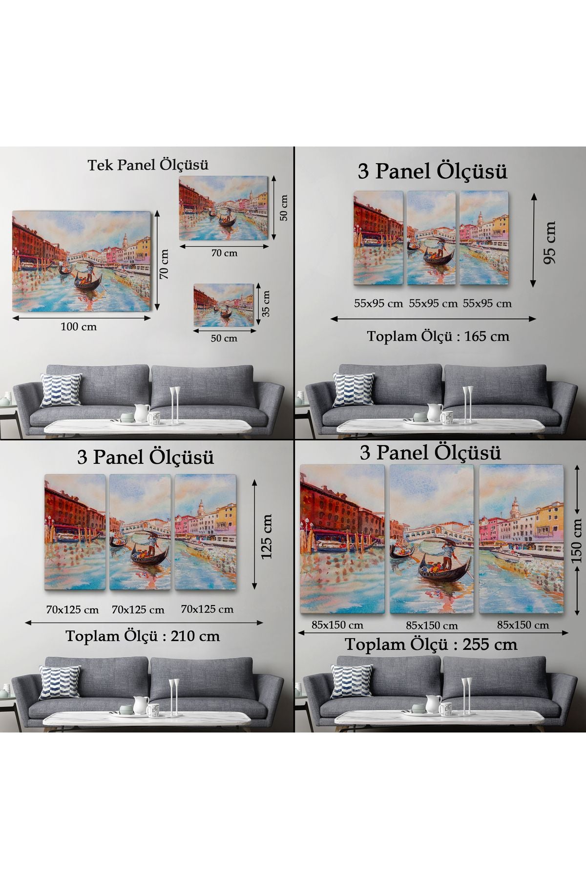 Venedik Kanalın da Gondollar Yağlıboya Görünüm Dekoratif Kanvas Duvar Tablosu-3660