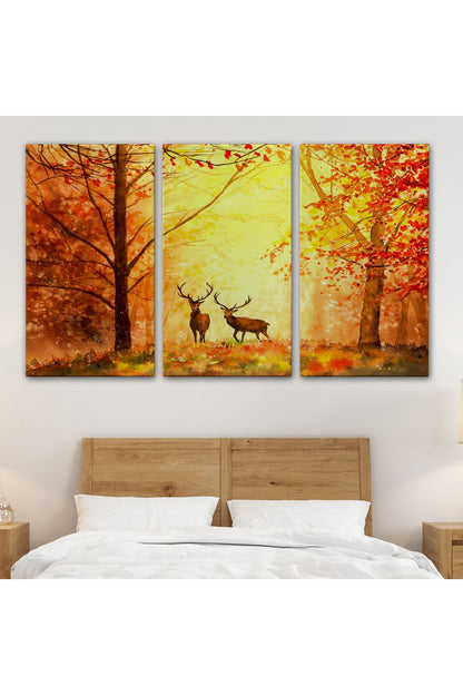 YB HG Sonbahar Ve Ormandaki Geyikler Yağlıboya Görünüm Dekoratif Tablo-3643