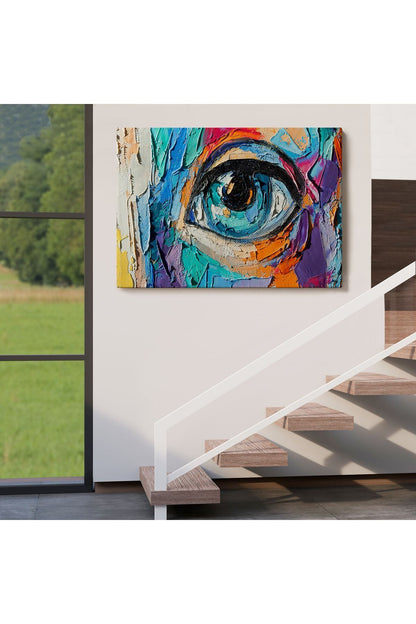 Kanvas Tablo, Duvar Dekoru, Yağlıboya Görünüm Renkli Kadın Gözü 3731 BUNGKNV