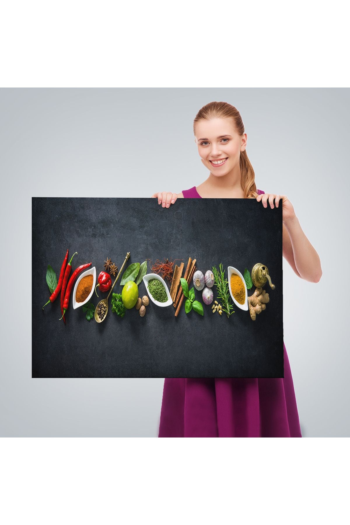 Mutfak Masasın da Baharatlar Dekoratif Kanvas Duvar Tablosu-3538